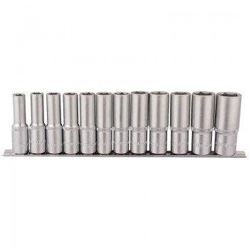 Deep Socket Set on Metal Rail, 1/2” Sq. Dr. (12 Piece) Deep Socket Set on Metal Rail, 1/2” Sq. Dr. (12 Piece)