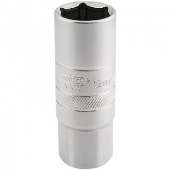 12mm Thread 6 Point Satin Chrome Spark Plug Socket, 1/2” Sq. Dr., 18mm 12mm Thread 6 Point Satin Chrome Spark Plug Socket, 1/2” Sq. Dr., 18mm