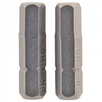 Hexagonal Insert Bit, 6mm, 1/4” Hex, 25mm Long (Pack of 2) Hexagonal Insert Bit, 6mm, 1/4” Hex, 25mm Long (Pack of 2)