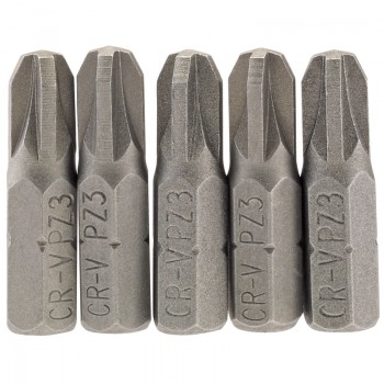 PZ Type Insert Bit, 1/4&rdquo; Hex, 25mm Long, No.3 (Pack of 5)