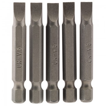 Plain Slot Insert Bit, 6mm, 1/4&rdquo; Hex, 50mm Long (Pack of 5)