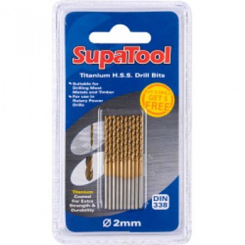 Titanium Coated HSS Drill Bits - 2x49mm 10 Piece
