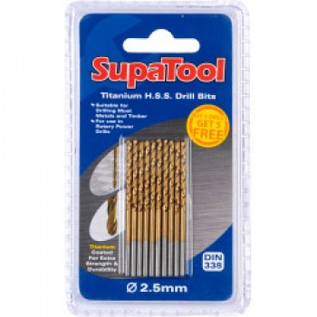 Titanium Coated HSS Drill Bits - 2.5x57mm 10 Piece