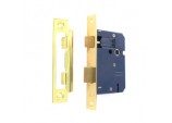 3 Lever Sash Lock Brass Plated with 2 Keys - 75mm