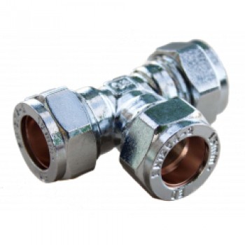 Compression Equal Tee - 15mm x 15mm Chrome